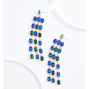 Gold Drop Earrings with Blue and Green Gemstones